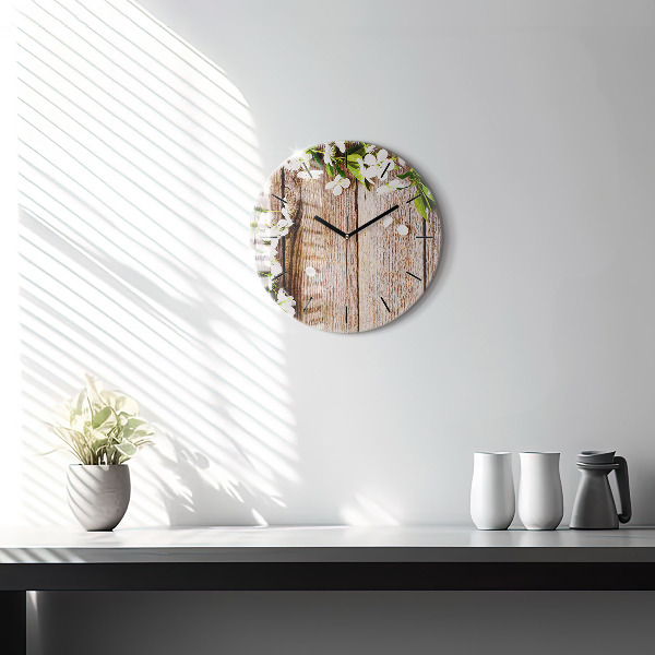 Orologio rotondo Fiori su legno