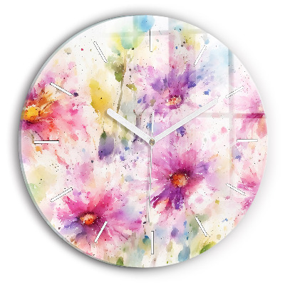 Orologio rotondo in vetro Fiori dipinti