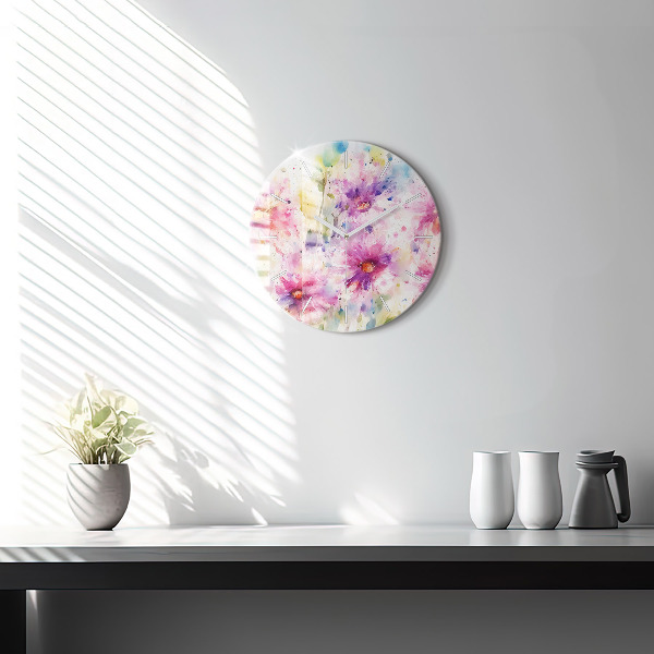 Orologio rotondo in vetro Fiori dipinti