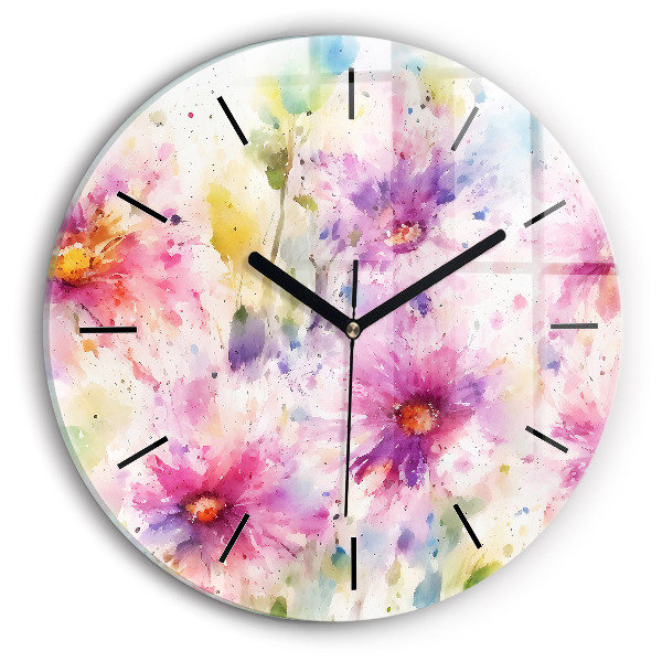 Orologio rotondo in vetro Fiori dipinti
