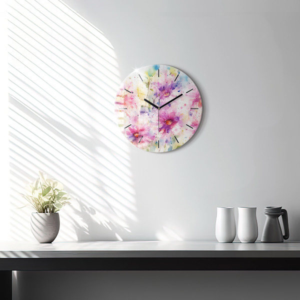 Orologio rotondo in vetro Fiori dipinti