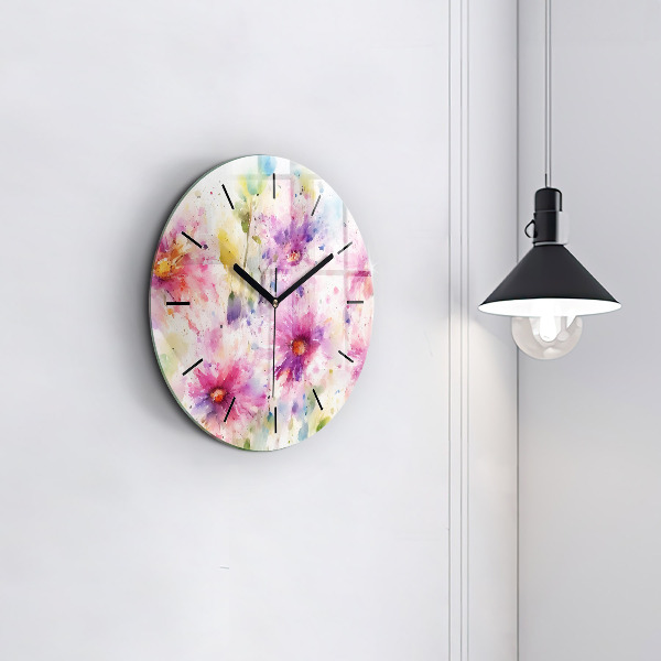 Orologio rotondo in vetro Fiori dipinti