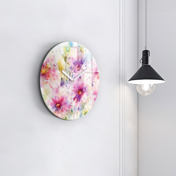 Orologio rotondo in vetro Fiori dipinti