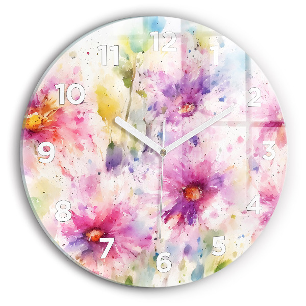 Orologio rotondo in vetro Fiori dipinti