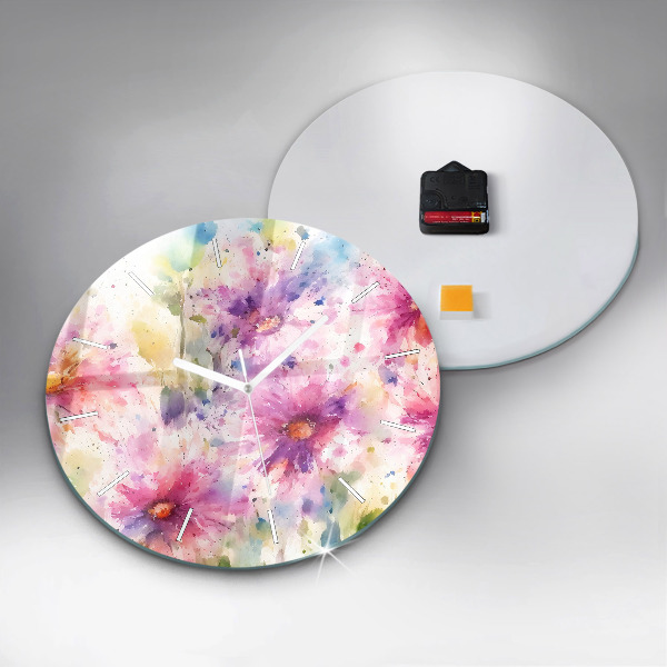 Orologio rotondo in vetro Fiori dipinti
