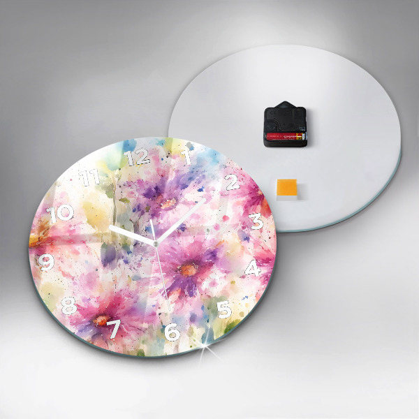 Orologio rotondo in vetro Fiori dipinti