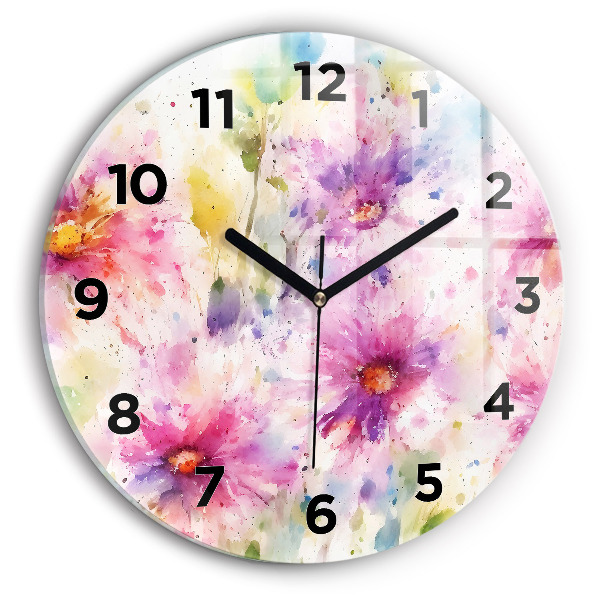 Orologio rotondo in vetro Fiori dipinti