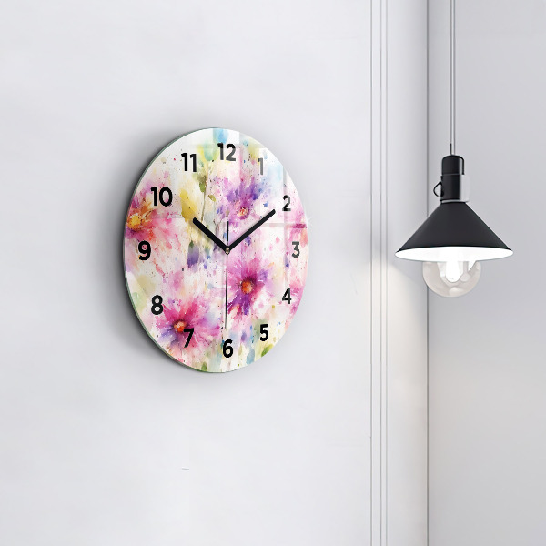 Orologio rotondo in vetro Fiori dipinti