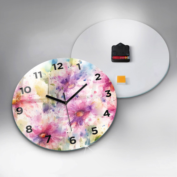 Orologio rotondo in vetro Fiori dipinti