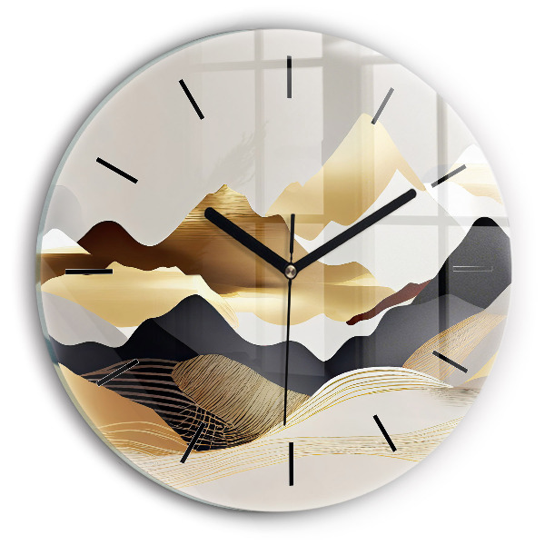 Orologio rotondo in vetro Montagne dorate astratte