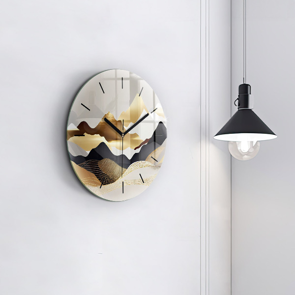 Orologio rotondo in vetro Montagne dorate astratte