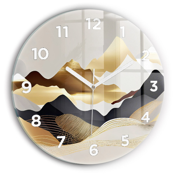 Orologio rotondo in vetro Montagne dorate astratte