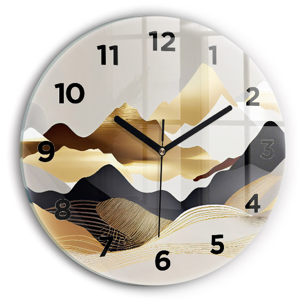 Orologio rotondo in vetro Montagne dorate astratte