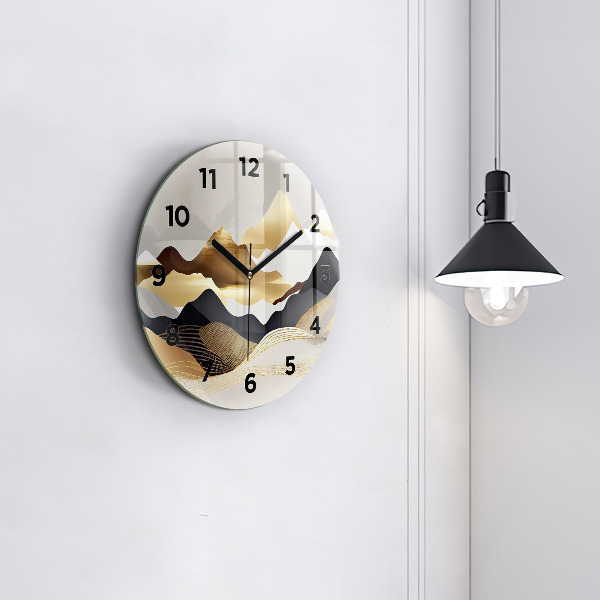 Orologio rotondo in vetro Montagne dorate astratte