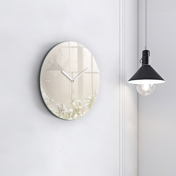Orologio rotondo in vetro Fiori di gipsofila in fiore