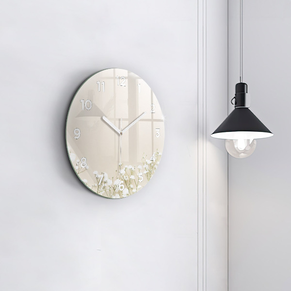 Orologio rotondo in vetro Fiori di gipsofila in fiore