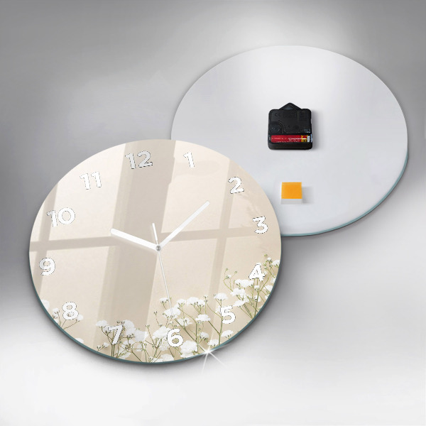 Orologio rotondo in vetro Fiori di gipsofila in fiore