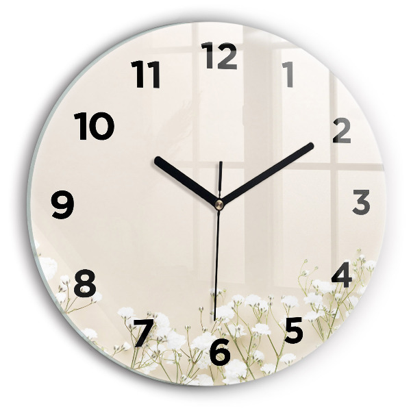 Orologio rotondo in vetro Fiori di gipsofila in fiore