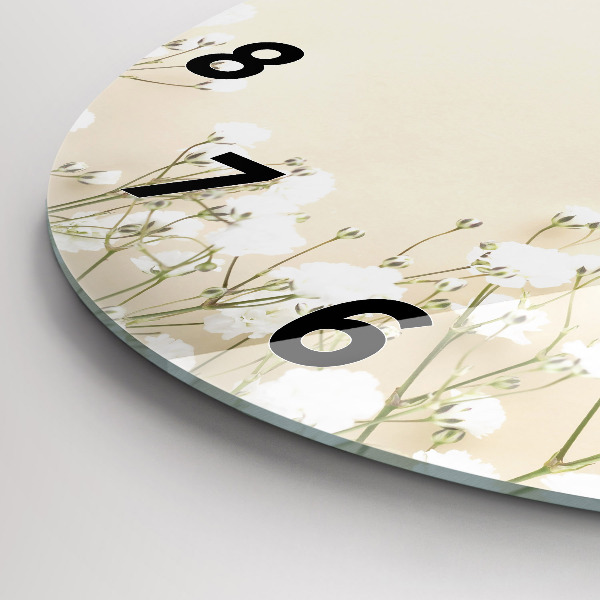 Orologio rotondo in vetro Fiori di gipsofila in fiore