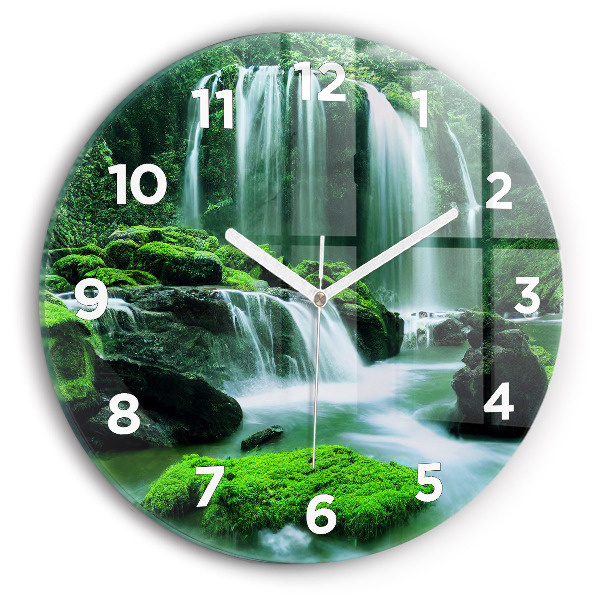 Orologio rotondo in vetro Cascata tra il muschio