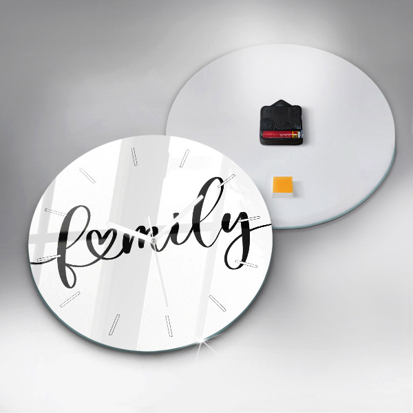 Orologio rotondo in vetro Iscrizione di famiglia e cuore