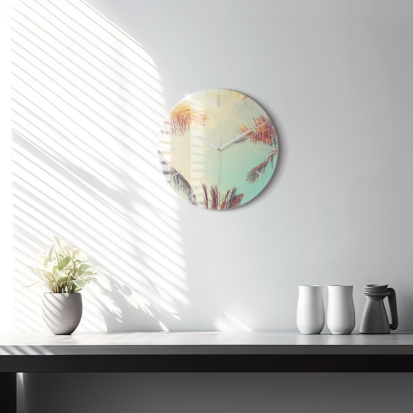 Orologio rotondo in vetro Palme tropicali