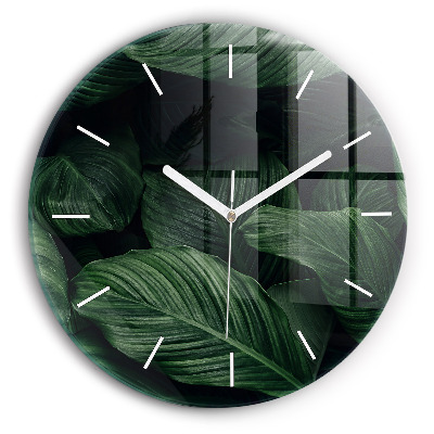 Orologio rotondo in vetro Monstera tropicale