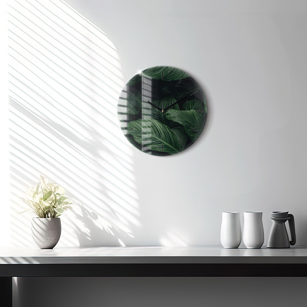 Orologio rotondo in vetro Monstera tropicale