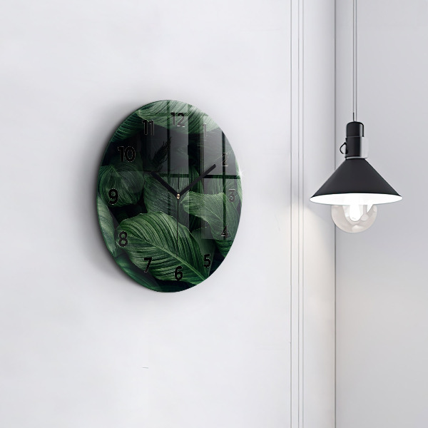 Orologio rotondo in vetro Monstera tropicale