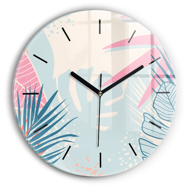 Orologio rotondo in vetro Foglie pastello – Tropici