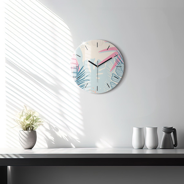 Orologio rotondo in vetro Foglie pastello – Tropici