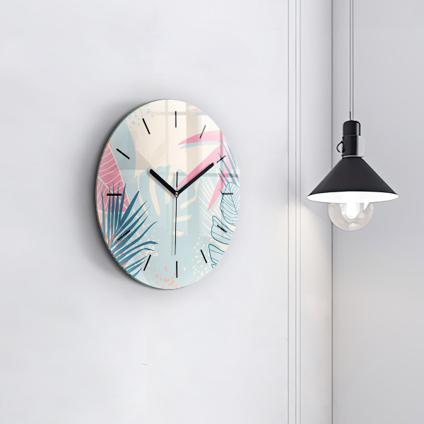 Orologio rotondo in vetro Foglie pastello – Tropici