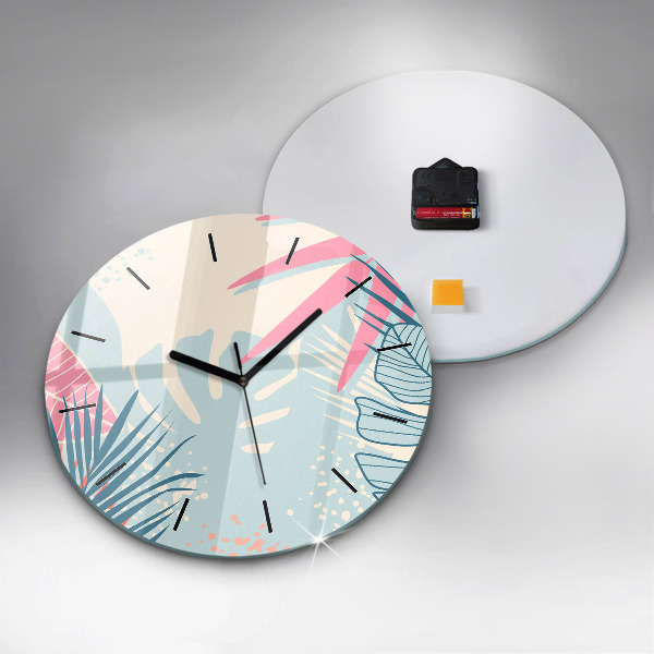 Orologio rotondo in vetro Foglie pastello – Tropici
