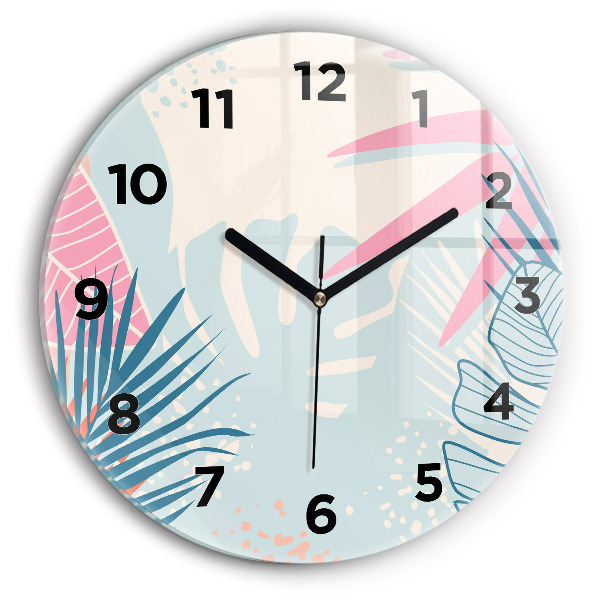 Orologio rotondo in vetro Foglie pastello – Tropici