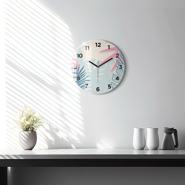 Orologio rotondo in vetro Foglie pastello – Tropici