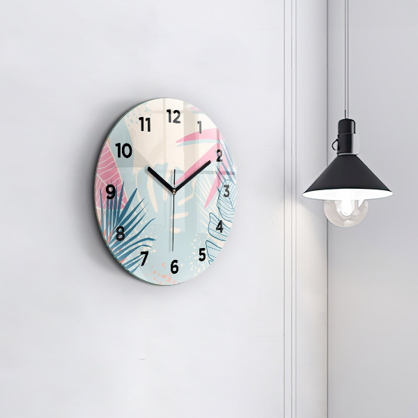 Orologio rotondo in vetro Foglie pastello – Tropici