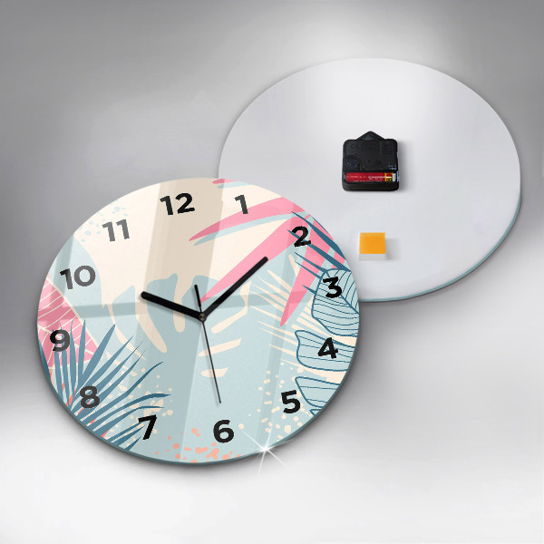 Orologio rotondo in vetro Foglie pastello – Tropici