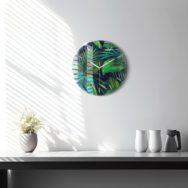 Orologio rotondo in vetro Foglie esotiche