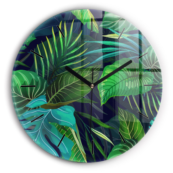 Orologio rotondo in vetro Foglie esotiche