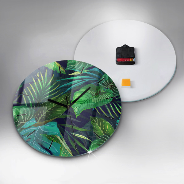 Orologio rotondo in vetro Foglie esotiche