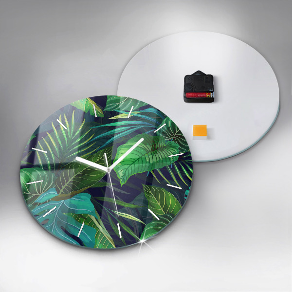 Orologio rotondo in vetro Foglie esotiche
