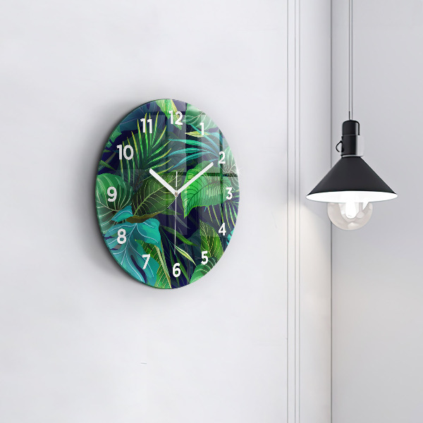 Orologio rotondo in vetro Foglie esotiche