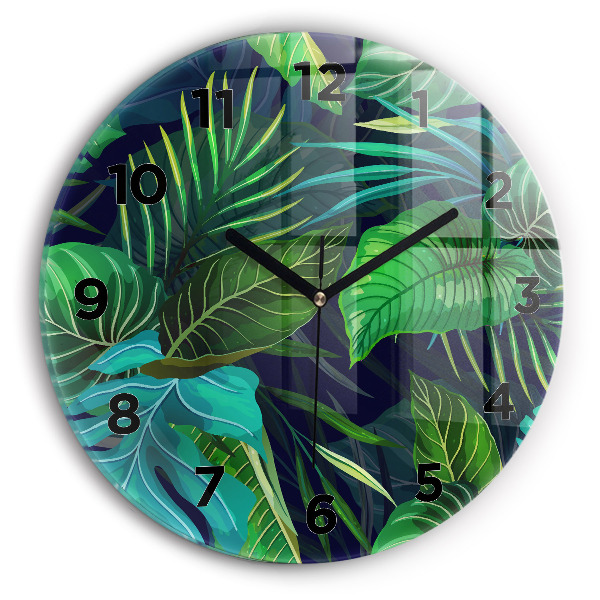Orologio rotondo in vetro Foglie esotiche