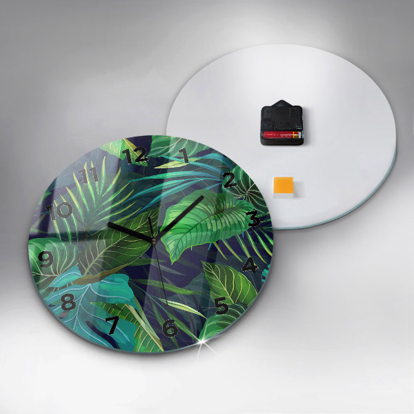 Orologio rotondo in vetro Foglie esotiche