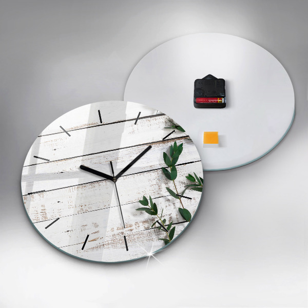 Orologio rotondo in vetro Tavole di legno chiaro
