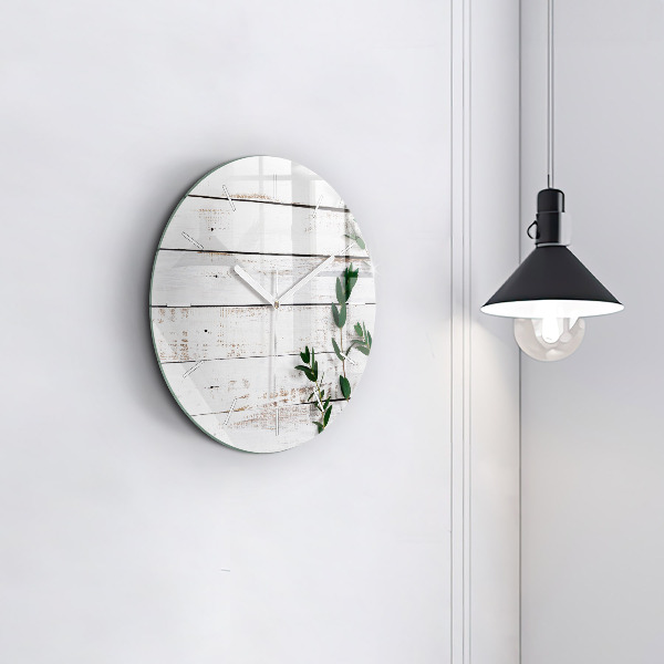 Orologio rotondo in vetro Tavole di legno chiaro