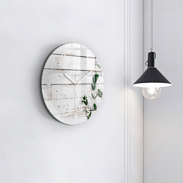Orologio rotondo in vetro Tavole di legno chiaro