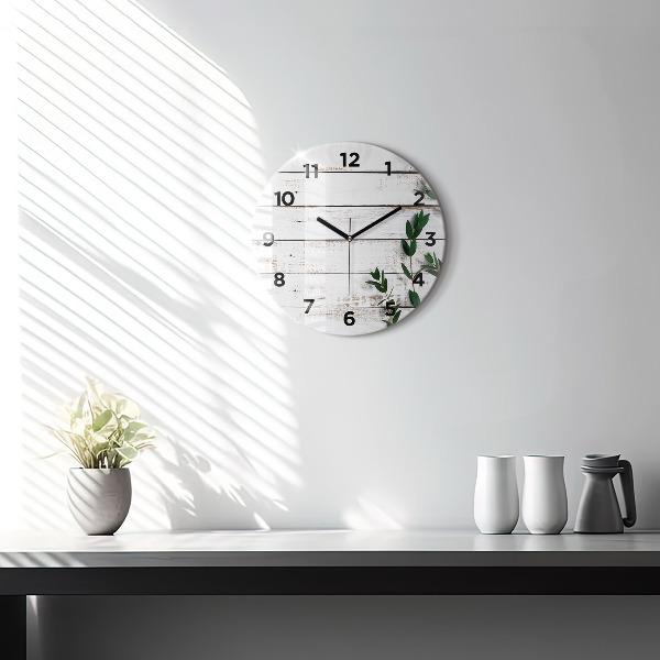 Orologio rotondo in vetro Tavole di legno chiaro