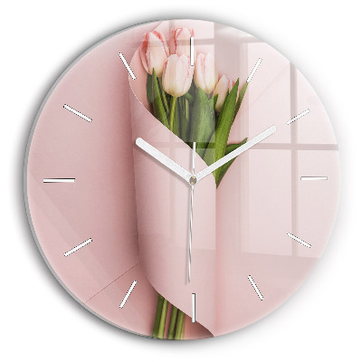 Orologio rotondo in vetro Mazzo di fiori di tulipano
