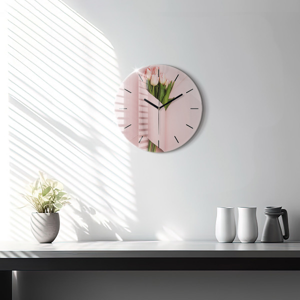 Orologio rotondo in vetro Mazzo di fiori di tulipano